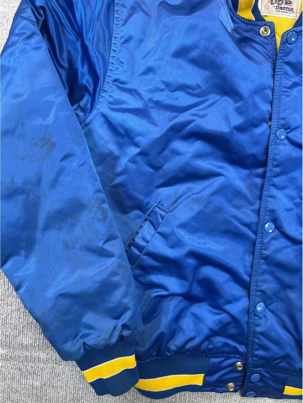 Vintage Milwaukee Brewers Starter Satin Jacket Size Large Blue MLB Bomber Snap